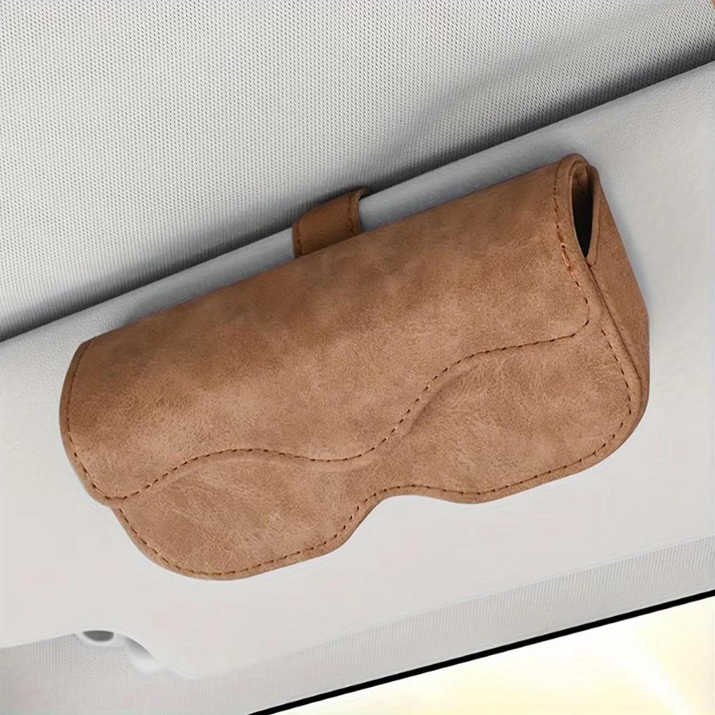 Suede Leather Car Eyeglass Case Automatic Closing Non-slip Auto Sun Visor Glasses Holder Magnetic Multi-functional Eyewear Clips