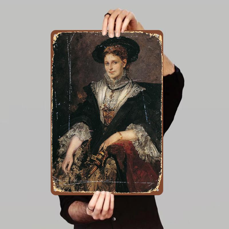 

European Retro Noblewoman Portrait Metal Iron Painting Living Room Wall Art Decor Hanging Ornament 7.9x11.8In(20x30cm)