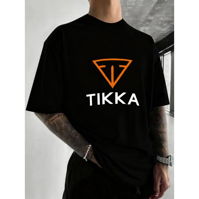 

Европейские размеры Мужская летняя повседневная футболка с коротким рукавом | С английским узором TIKKA, Спортивный и повседневный стиль S
