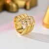 Multi-Layer Leaf Shaped CZ Ring Textured Metal Paved Zircon Wide Band Ring Dainty Fashion Jewelry for Daily Wear
