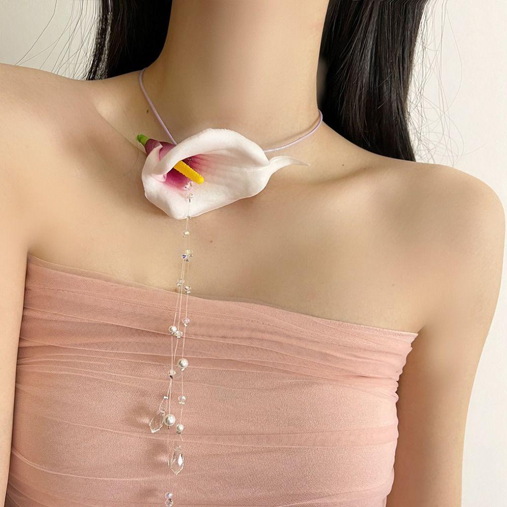 Exaggerated Flower Choker Lace Up Floral Clavicle Chain Sweet Flower Necklace  Women