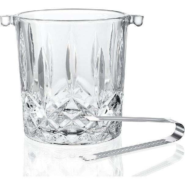 Glass Ice Bucket with Handle and Ice Tong Holds 37oz of Ice Clear Crystal Ice Buckets for Cocktail Bar Wine Home Bar Accessories Parties Clear