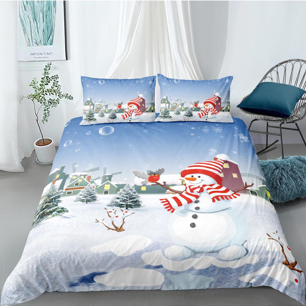Santa Elk 3D Digital Printing Three-Piece Quilt Cover Sheet Grinding Quilt Cover