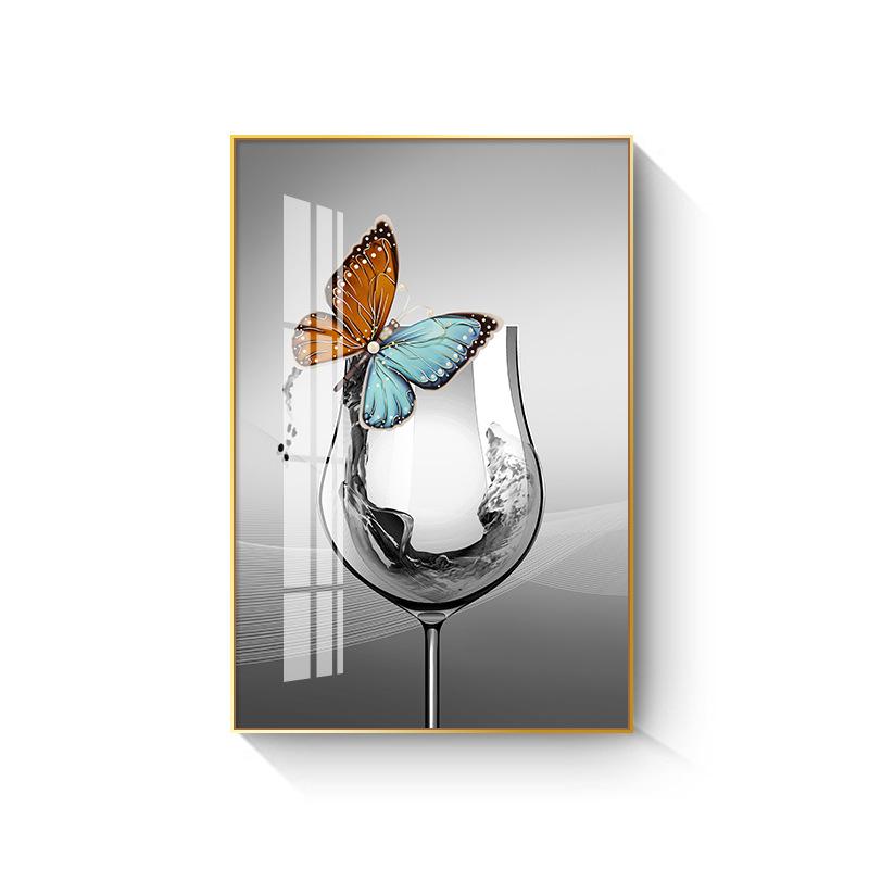 New Chinese Style Wine Glass Canvas Painting Light Luxury Feathers Posters and Prints for Kitchen Dinning Wall Decoration Quadro