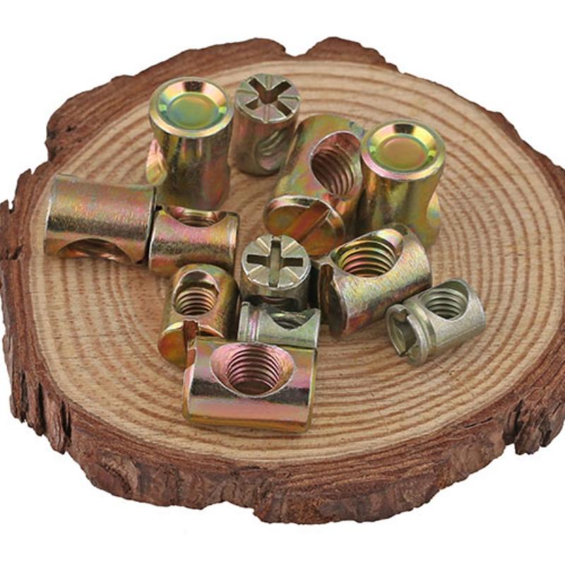 M6 M8 Barrel Nuts Bolts Cross Dowel Slotted Hammer Embedded Nut Horizontal Hole Nut For Beds Chairs Furniture
