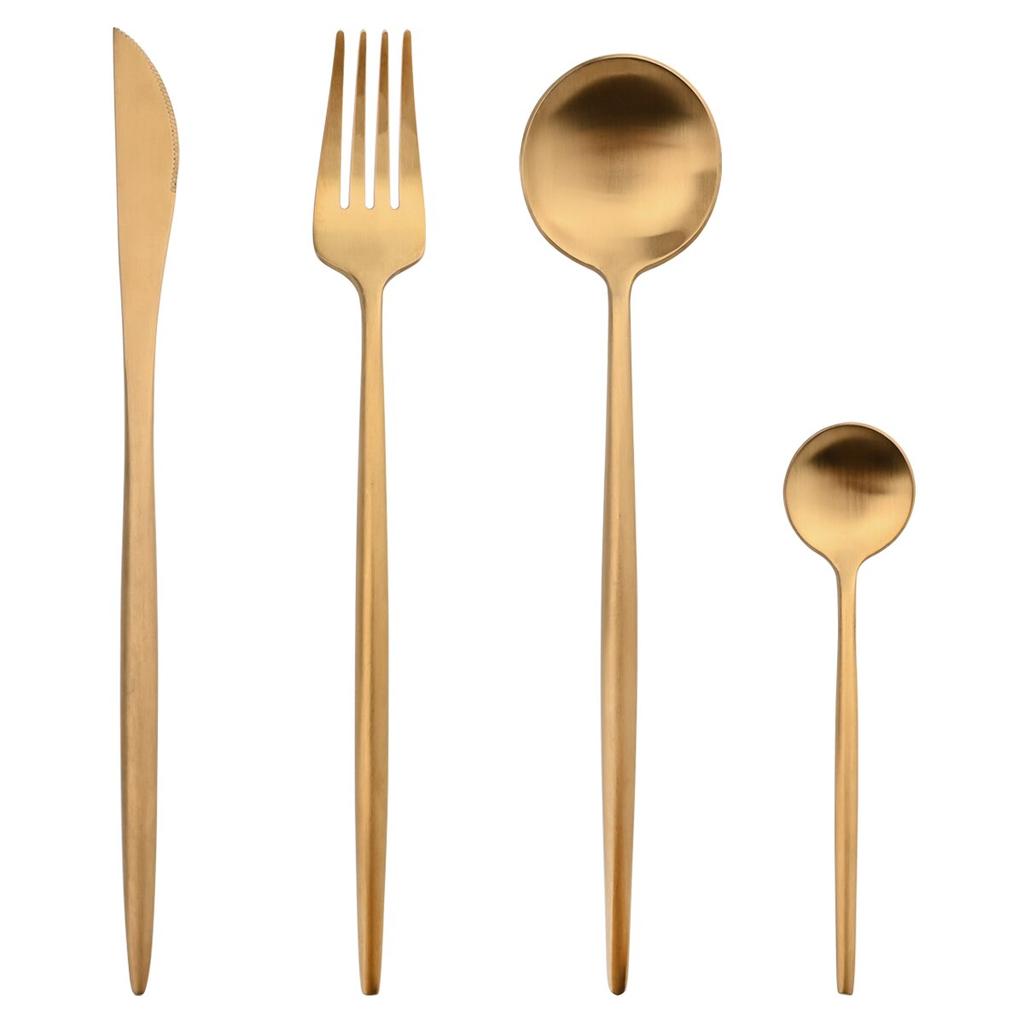 4Pcs/Set Matte Gold Dinnerware 18/10 Stainless Steel Cutlery Set Knife Fork Coffee Spoon Tableware Kitchen Silverware Flatware
