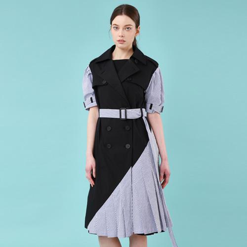 Bunderghost Puff Short Sleeve Asymmetrical Trench Dress (Black)
