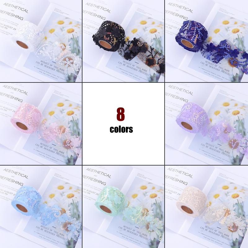 10 Jardów Tkanina Siatkowa Tiulowa Rolka Haftowane Cekiny Kwiaty Tiulowa Taśma DIY Akcesoria do Włosów Dekoracje na Przyjęcie Weselne Rękodzieło