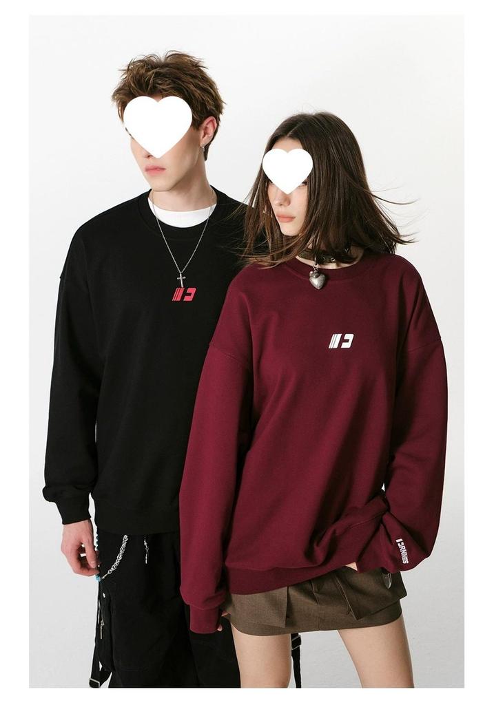 Unisex Embroidered Round Neck Heavyweight Cotton T-shirt - Korean Style, Long Sleeve, Trendy Spring/Autumn Casual Wear