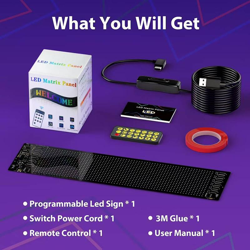 LED Display LED Matrix Pixel Panel Programmable Scrolling Text Board Bluetooth APP Control Flexible Screen for Car Truck Decor