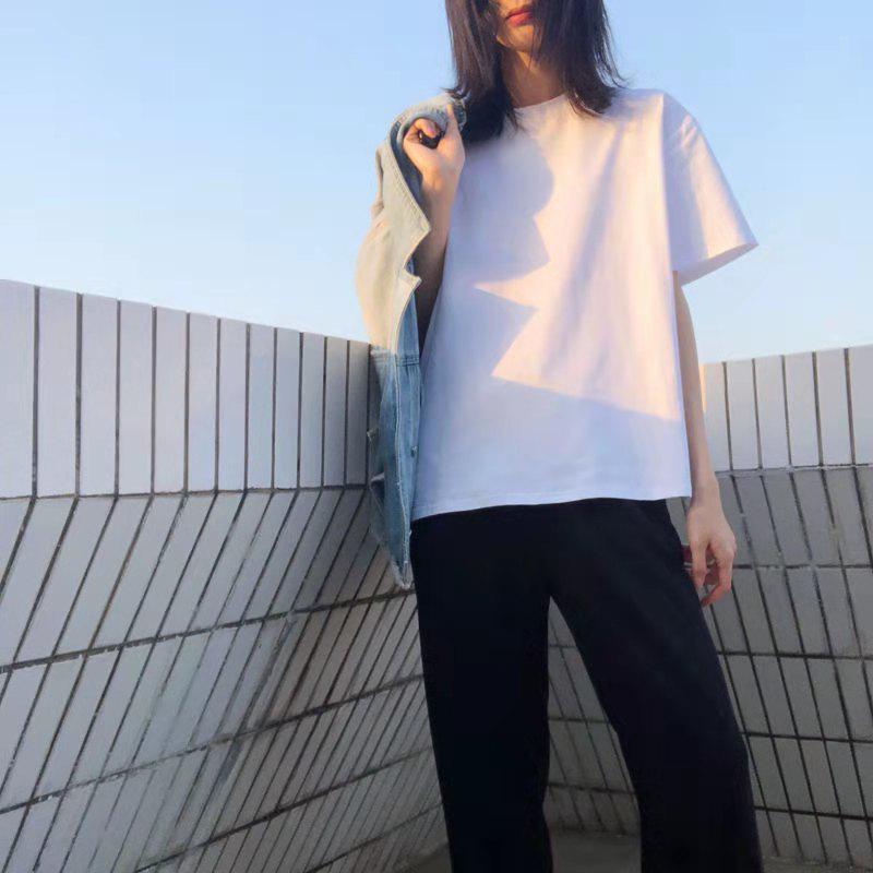 Men's and Women's Slim Fit Xinjiang Cotton T-Shirt: Short-Sleeved White or Black with Summer Logo Print