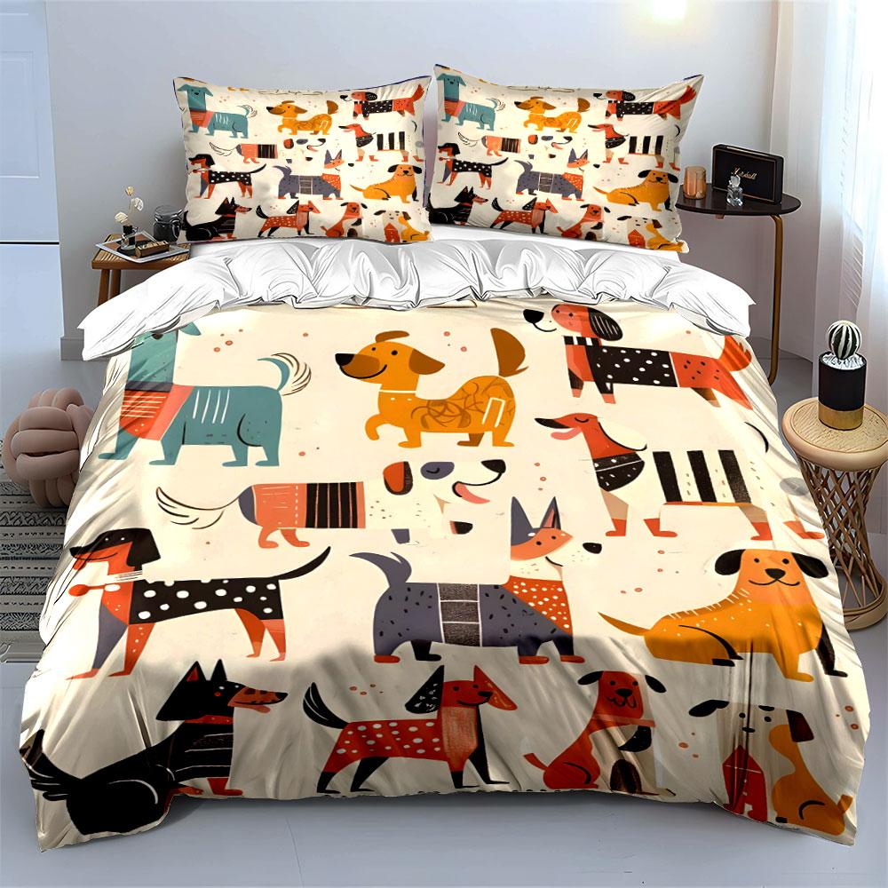 "Cartoon Dog Print Decor Set" Bedding Set with 1 Duvet Cover 2 Pillowcases Single Double King Queen Gift