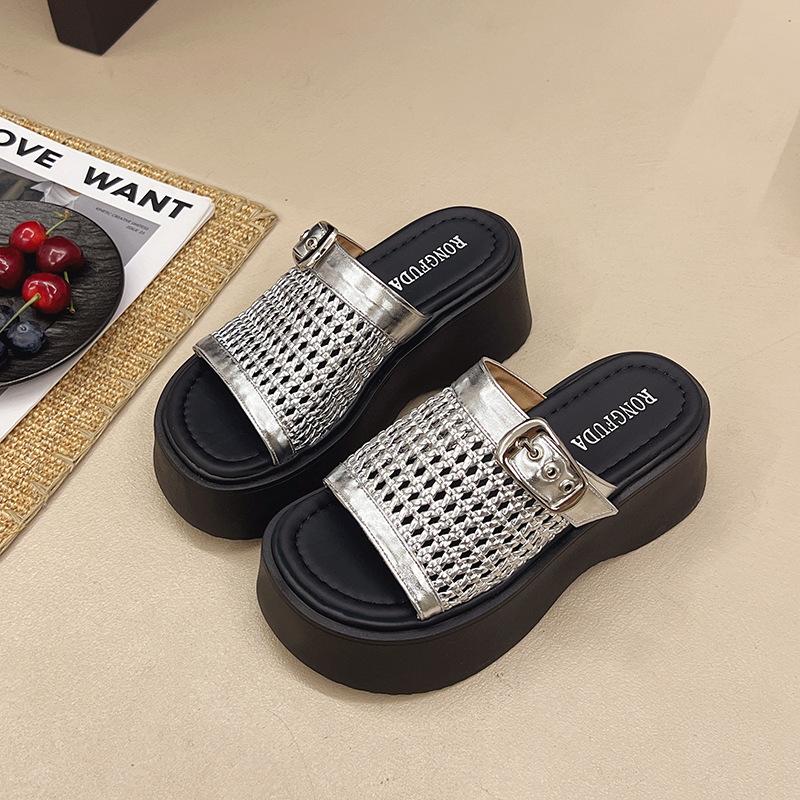 thick-soled bag head half slippers women's summer wear new women's shoes mesh shoes advanced sense lazy cool slippers