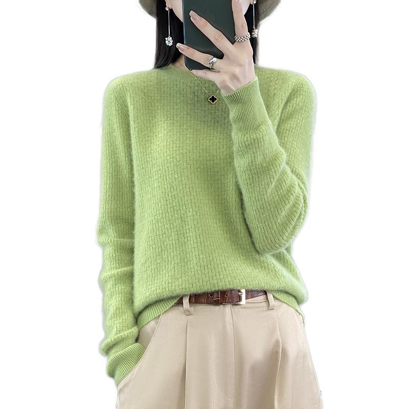 Women's Soft Wool Round Neck Sweater - 100% Pure Wool, Long Sleeve, Fluffy Knit, Autumn/Winter 2023