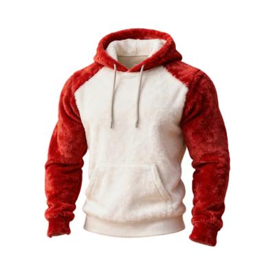 Men's Plush Hooded Colorblock Fall And Winter Warm Top Sweatshirt