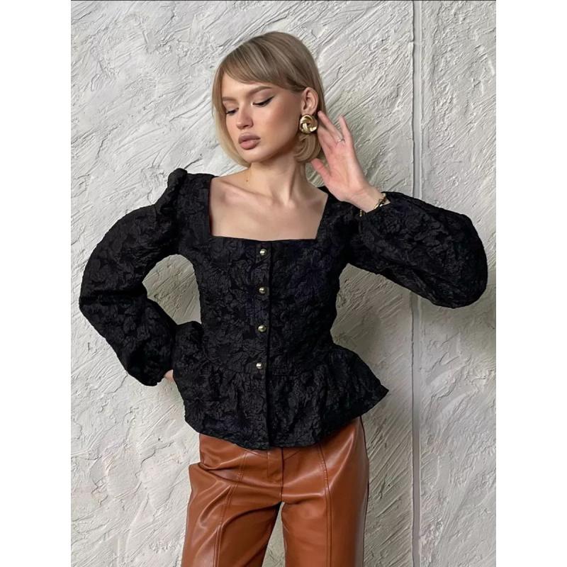 Fashion Women Shirt New Ladies Square-Neck Puff-Sleeve Women Blouse, Spring Girls Clothing
