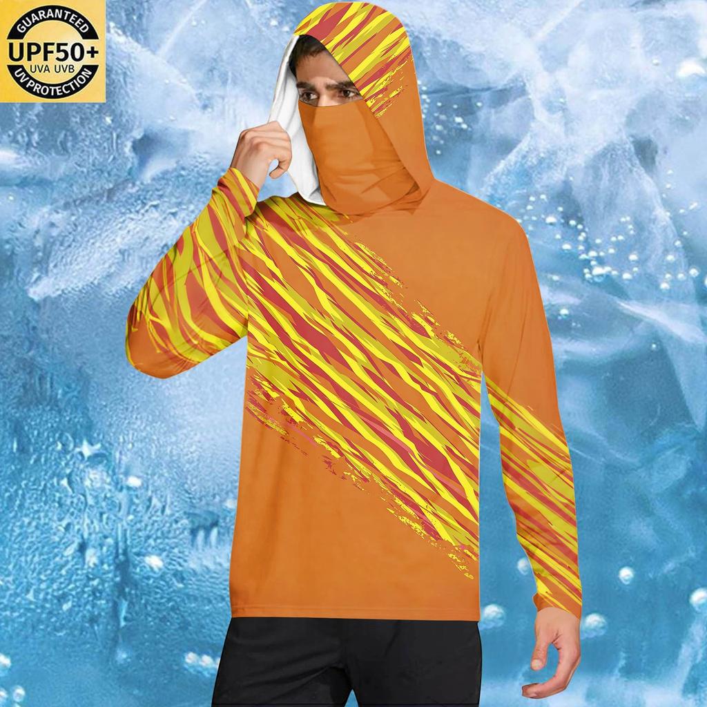 Men's Casual Geometric Print Hooded Long Sleeve Sun Protection Shirt Lightweight Breathable Fabric UV Protection Activewear Top