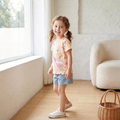 New Summer T-Shirts For Girls Stylish Printed Children'S Tops With Round Neck And Short Sleeves For Toddlers And Young Children