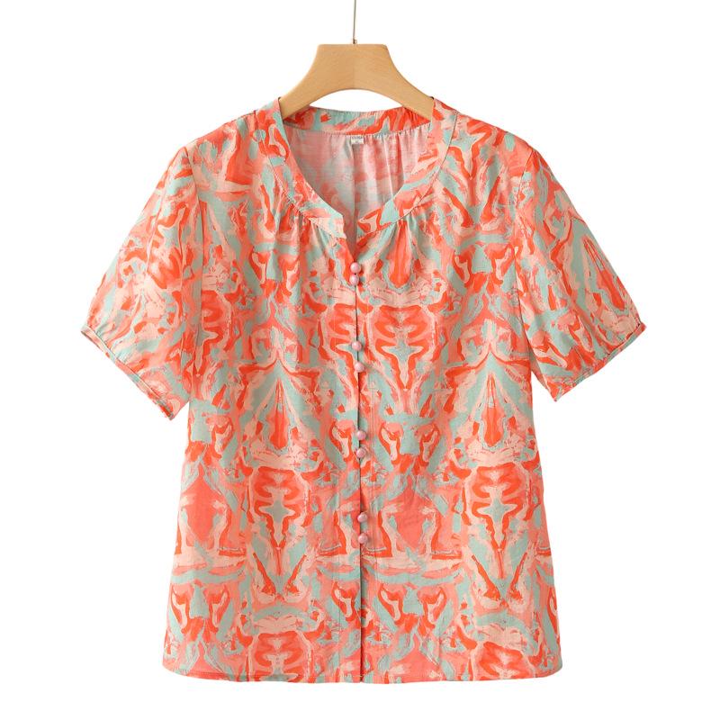 Stylish Summer Short-Sleeve Suit for Middle-Aged Women - Chinese Style T-Shirt and Pants Set XL (90-105 Jin)