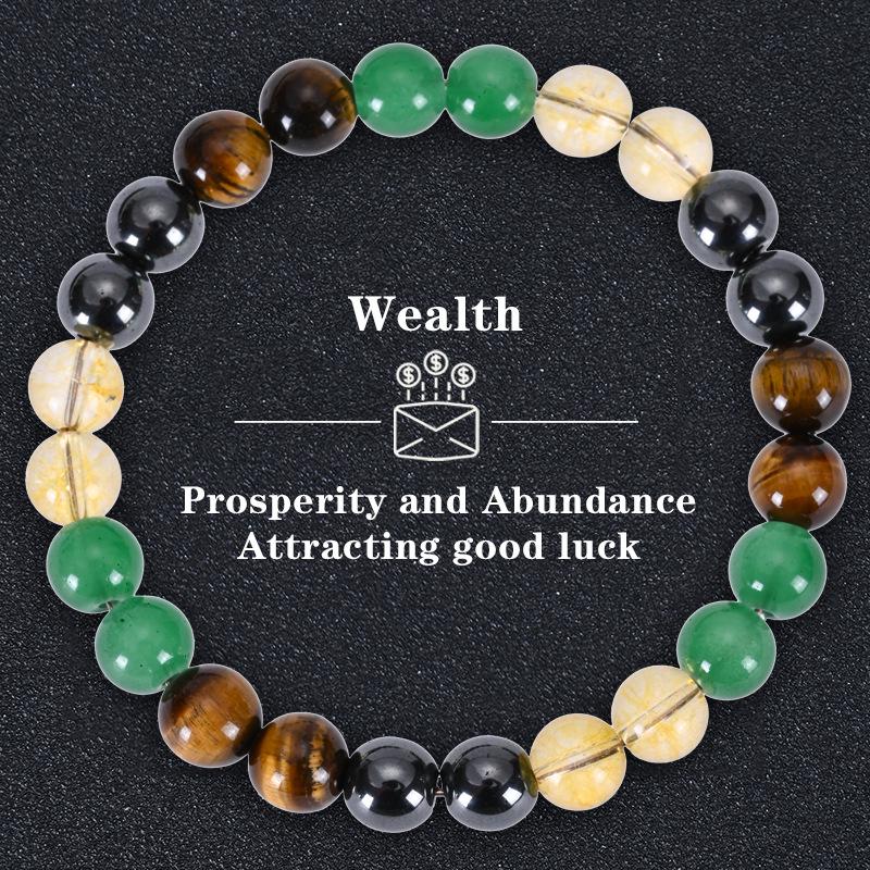 2025 Tiger Eye & Green Crystal Elastic Cord Wealth Bracelet - Handmade Jewelry