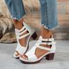 Mode 2025 Sommer Damen Knöchelriemen Klobiger Absatz Sandalen Weiß Dicke Sohle Gladiatorschuhe Römischer Stil High Heel Sandalen Damen