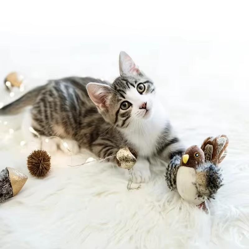 Interactive Cat Toy For Cats Flying Bird Flapping Wings Sparrow Catnip Plush Toy Simulated Chirping Bird Pet Toy