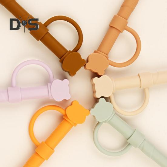 2/8 ks Silikonové krytky na brčka pro 40oz kelímky, opakovaně použitelné, design ve tvaru medvídka, chrániče konců brček, víčka, prachovka pro domov, kolej, restauraci