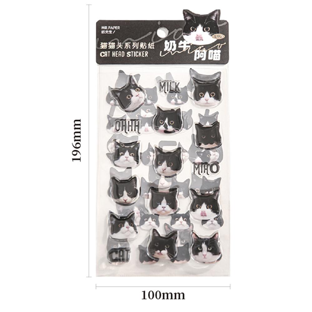 3pcs/pack Cat Head Flat Stickers Animal Stickers Kawaii Cartoon Sticker Cute Handbook DIY Material Decorative Scrapbook Stickers