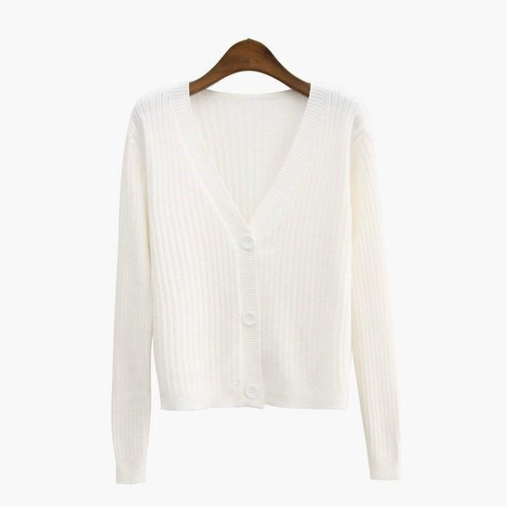 V-neck knitted cardigan autumn new retro versatile sweater with long-sleeved short coat for women