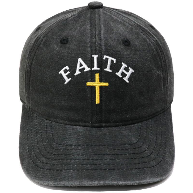 Hot Sale FAITH Alphabet Embroidery Baseball Cap Washed Retro Daddy Hat Men's and Women's Casual Shade Daddy Hat