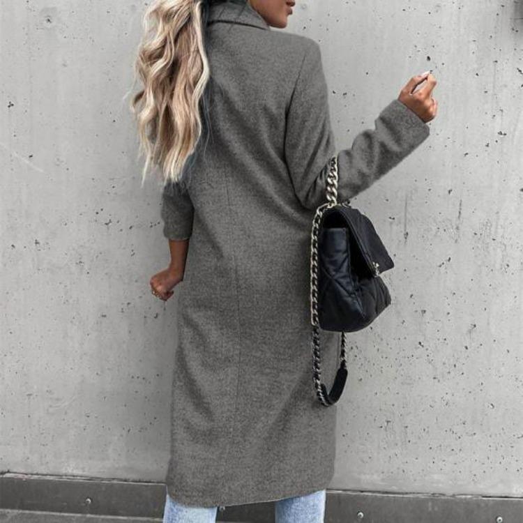 Elegant Long Blazer Suit for Women Office Winter Overcoat Button Placket Long Sleeve All Match Collar