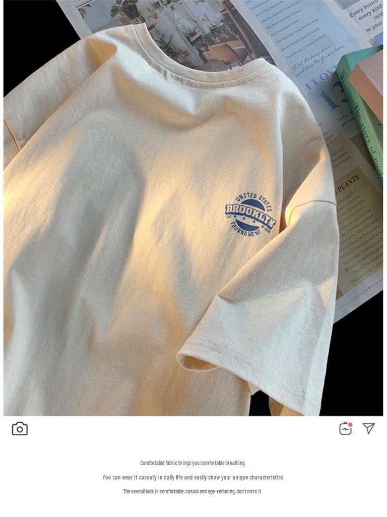 Men’s Trendy Loose-Fit Summer 2024 White Cotton Short-Sleeve T-Shirt