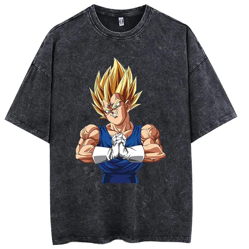 Men Fashion Tshirt Washed Black Vintage Japanese Anime Dragon Ball TShirt Hip Hop Streetwear Summer Cotton T Shirt Unisex