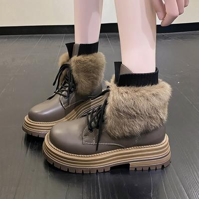 2024 Neue Britischer Stil Mode Schnürstiefel für Damen Winter Warm Motorradstiefel Rutschfest Verschleißfest Lässige Damenstiefel