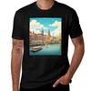 A Vintage Travel Illustration Of Amsterdam Netherlands Tshirt Casual Simple Design Short Sleeve Shirt