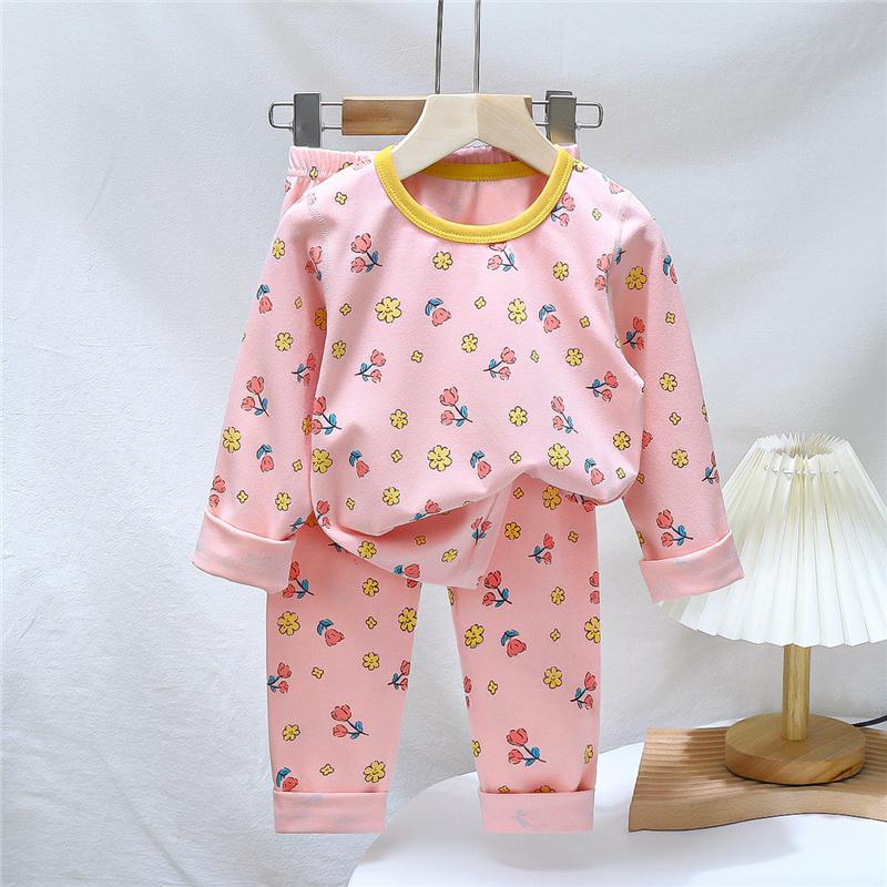 Kids Underwear Set Cotton Thermal Pajamas Boys Girls Stretchy LYCRA Long Sleeve Top Pants Homewear Sleepwear