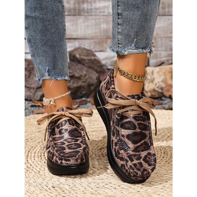 Lace-up Platform Leopard Print Low-top Shoes Women's Plus Size Casual Lace-up Shoes