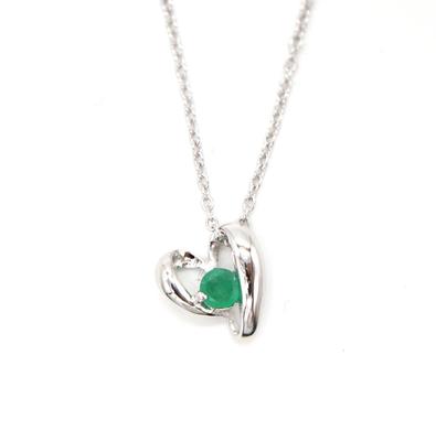 925 Sterling Silver Birthstone Heart Necklace Made In Japan [Petit-Germe] (05.5 Emerald)
