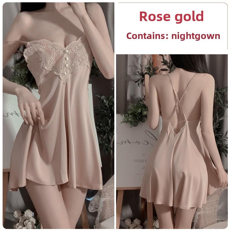 Loose Backless Pajamas Solid Color Comfortable Suspender Skirt Lace-up Cardigan Robe Home Set