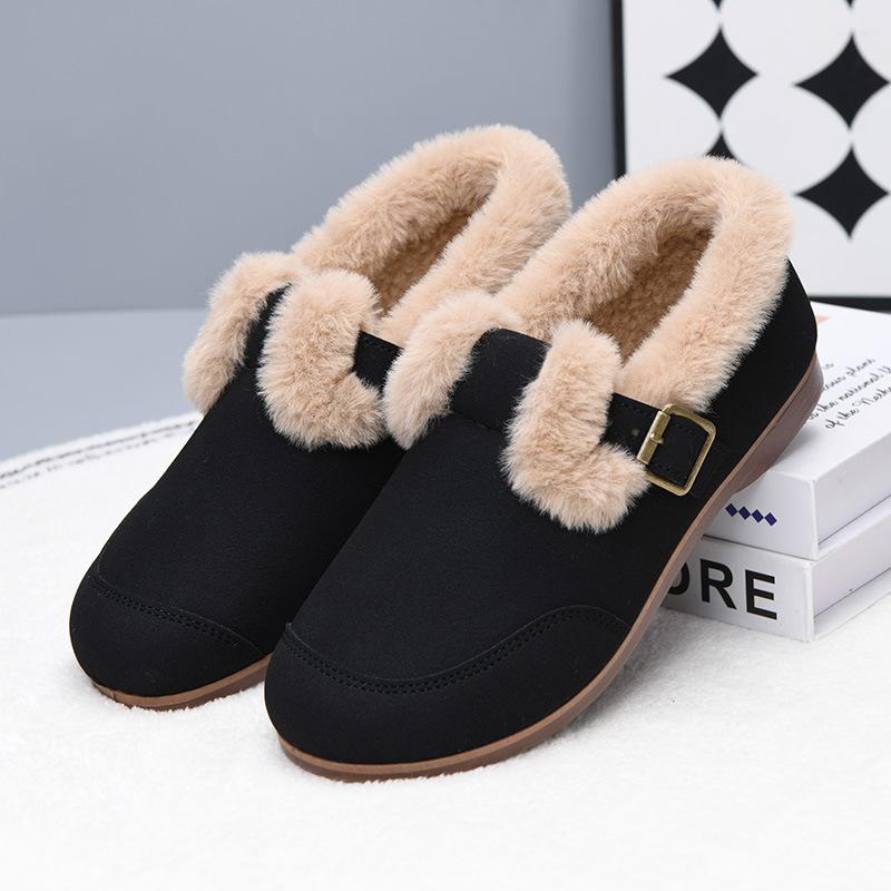 Winter New Retro Velvet Round Head Flat Bottom One-pedal Thermal Shoes Women's Matte Lamb Wool Cotton Shoes