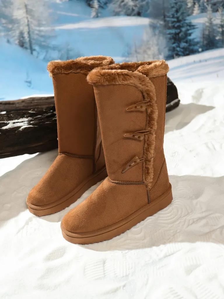 Stivali da Neve da Donna 2026 Autunno e Inverno Ispessiti e Imbottiti, Gambale Medio e Alto, Pelle Scamosciata, alla Moda, Stivali Lunghi in Cotone