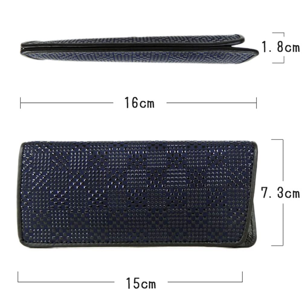 Indenya Eyeglass Case 4203 Navy Deerskin Ichimatsu Pattern Black Lacquer 16x7.3cm