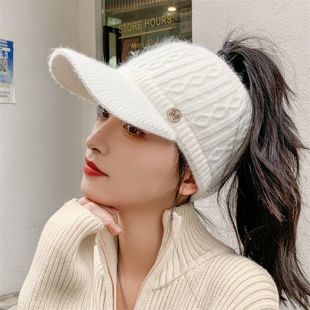 Women Hats 2025 New Autumn Winter Warm Rabbit Knitted Hats Outdoor Sports Golf Ponytail Hat Baseball Caps Empty Top Caps 1PC
