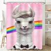 Rainbow Llama Shower Curtain Pink Background With White Furry Character Costume Shirt Bow Tie Design For Bathroom Decorations