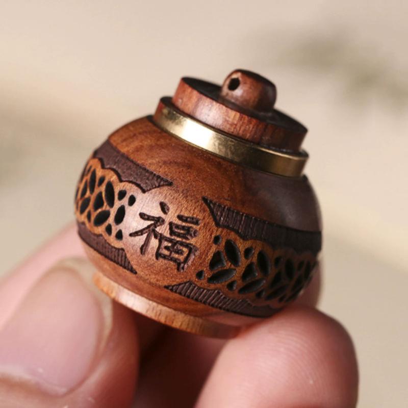 Wood Hollow Carved Aromatherapy Bottle Mini Vase Pagoda Car Hanging Decoration Fragrance Diffuser Bottle Sealed Jar Pendant