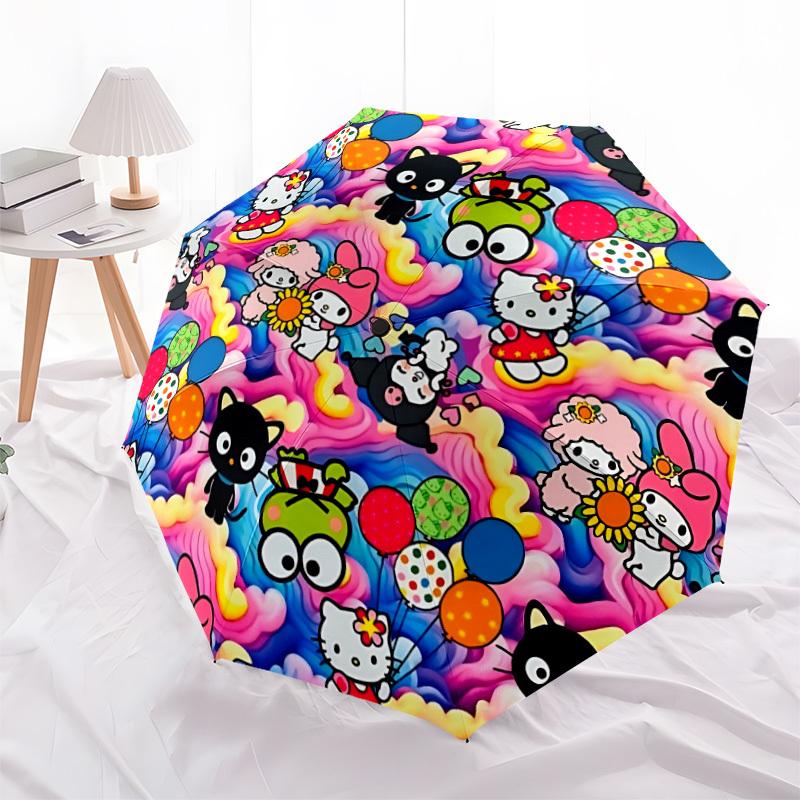 1PC Sanrio Characters Pattern Automatic Folding Personality Umbrella, Portable Collapsible Design, Casual Outdoor Accessory, For All Seasons, Christma