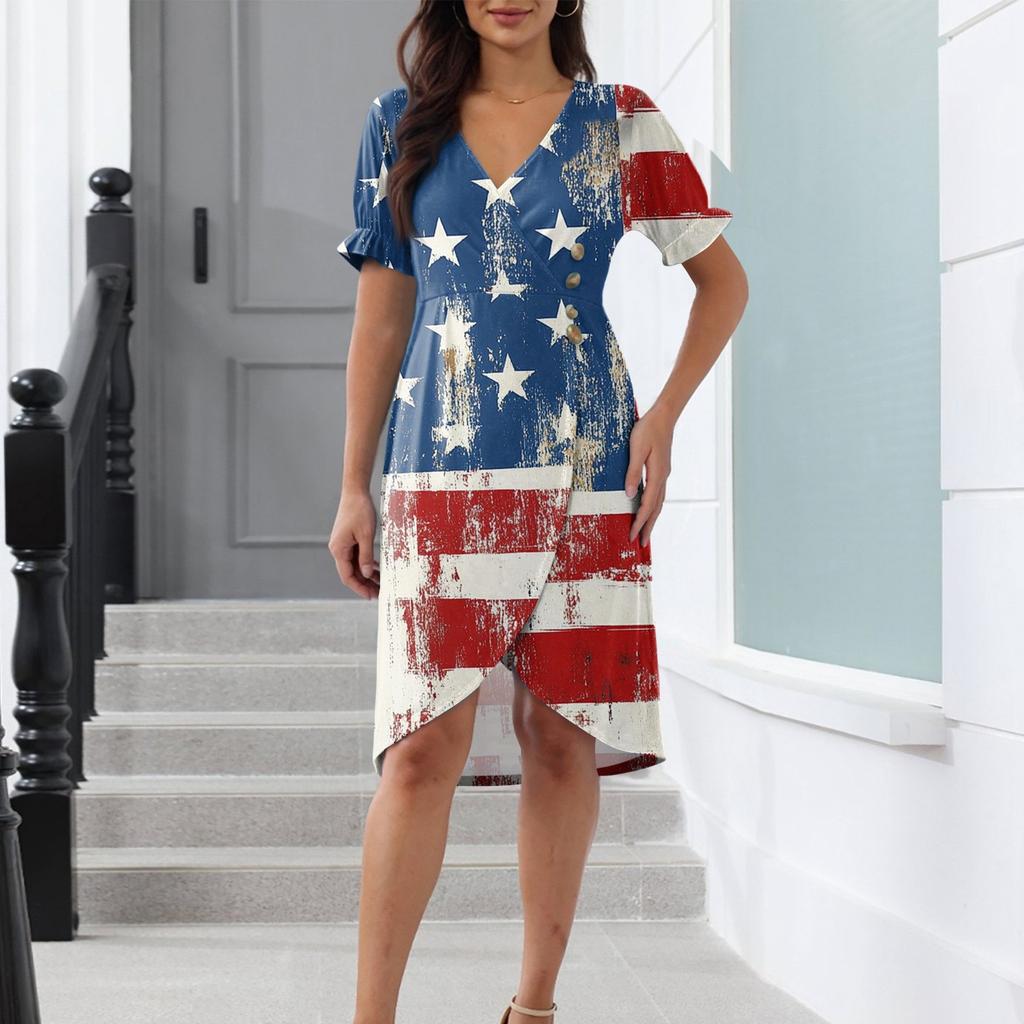 Strandkleider für Damen, Frühling, Sommer, elegantes Wickelkleid mit V-Ausschnitt, Blumenmuster, Boho-Kleid, fließendes, gerüschtes hawaiianisches Maxikleid