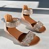 Large Size Hollow Wedge Heel Sequined Beach Sandals Summer New Platform Fish Mouth Beach Women's Shoes