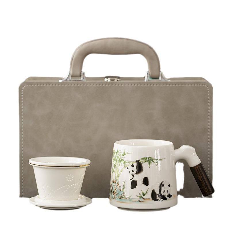 National Gift Panda Ceramic Mug Office Cup with Lid Filter Tea Separation Cup Gift Box Room Gift