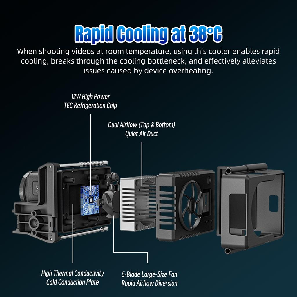 STARTRC Cooling Radiator For  Osmo Action 5 Pro/4/3 Camera Accessories Ice Core Cooling Fan 3-Gear Adjustment with Cold Shoe